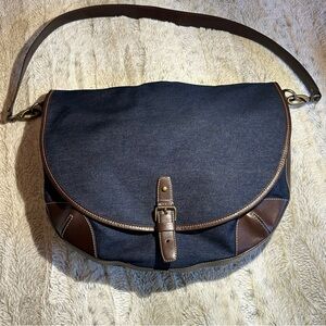 Via Spiga denim hobo crossbody handbag. Brown leather. Like new.